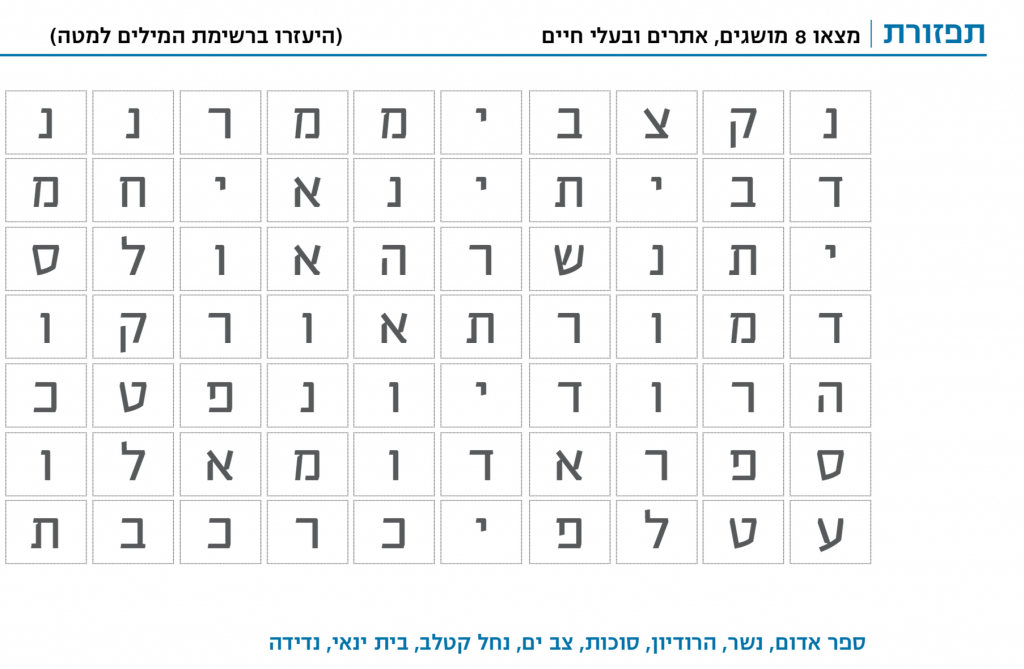 תשבץ תפזורת אתרים מושגים ובעלי חיים